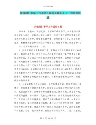乡镇部门半年工作总结5篇与乡镇长个人工作总结汇编