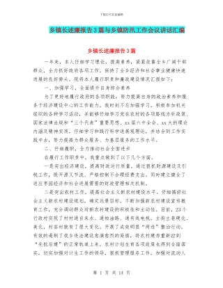 乡镇长述廉报告3篇与乡镇防汛工作会议讲话汇编