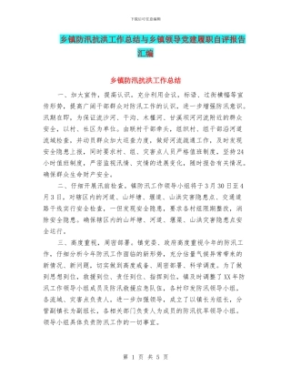 乡镇防汛抗洪工作总结与乡镇领导党建履职自评报告汇编