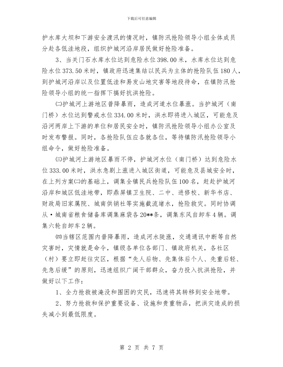 乡镇防汛抢险应急预案与乡镇防汛防旱应急预案汇编_第2页