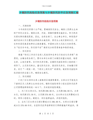乡镇防汛抢险应急预案与乡镇防汛防旱应急预案汇编