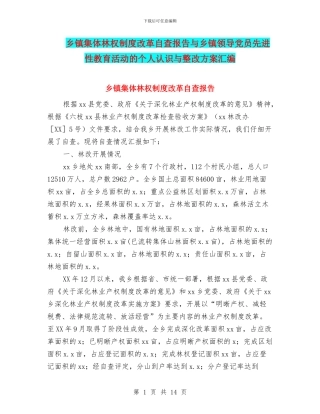 乡镇集体林权制度改革自查报告与乡镇领导党员先进性教育活动的个人认识与整改方案汇编