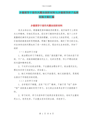 乡镇领导干部作风整治剖析材料与乡镇领导班子选择实施方案汇编