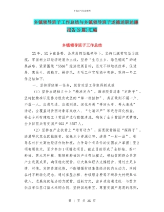 乡镇领导班子工作总结与乡镇领导班子述德述职述廉报告汇编