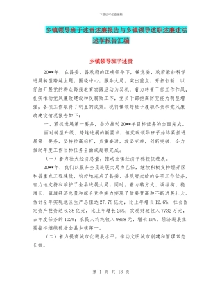 乡镇领导班子述责述廉报告与乡镇领导述职述廉述法述学报告汇编