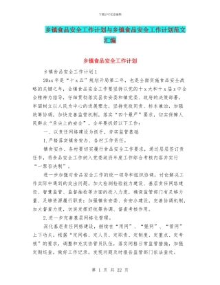 乡镇食品安全工作计划与乡镇食品安全工作计划范文汇编