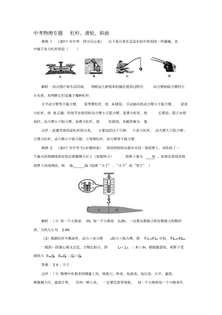 中考物理专题杠杆滑轮