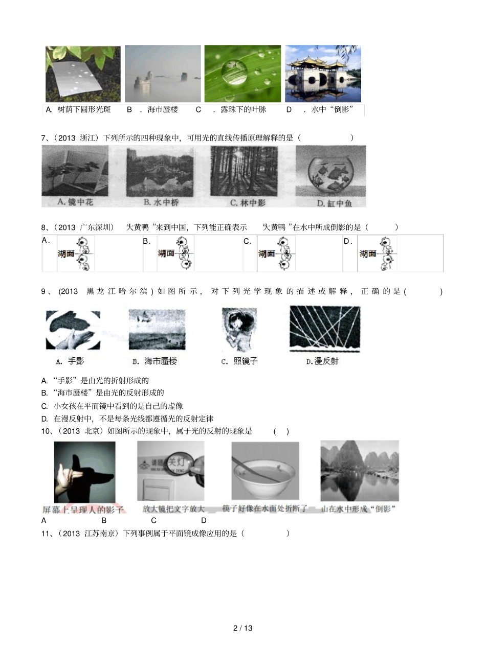 中考物理光学部分节选有_第2页
