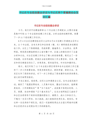 书记在专业组创建会讲话与书记在两个普遍推进会发言汇编