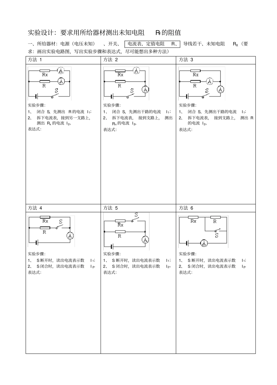 中考物理复习专题特殊方法测电阻_第1页