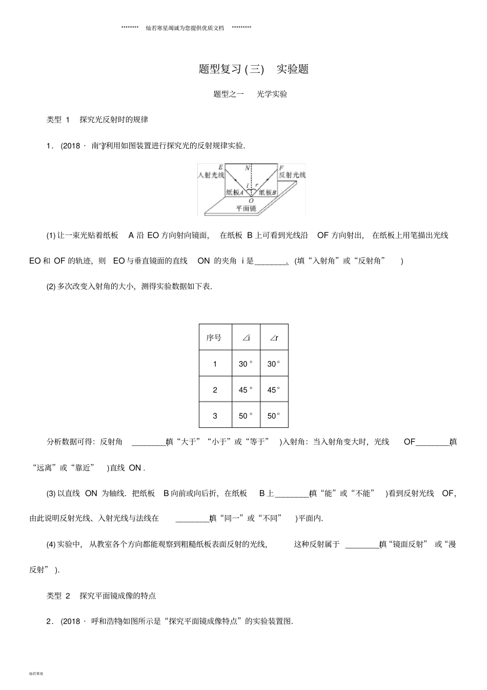 中考物理总复习题型复习试验题习题_第1页