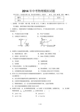 中考物理模拟试题含答案