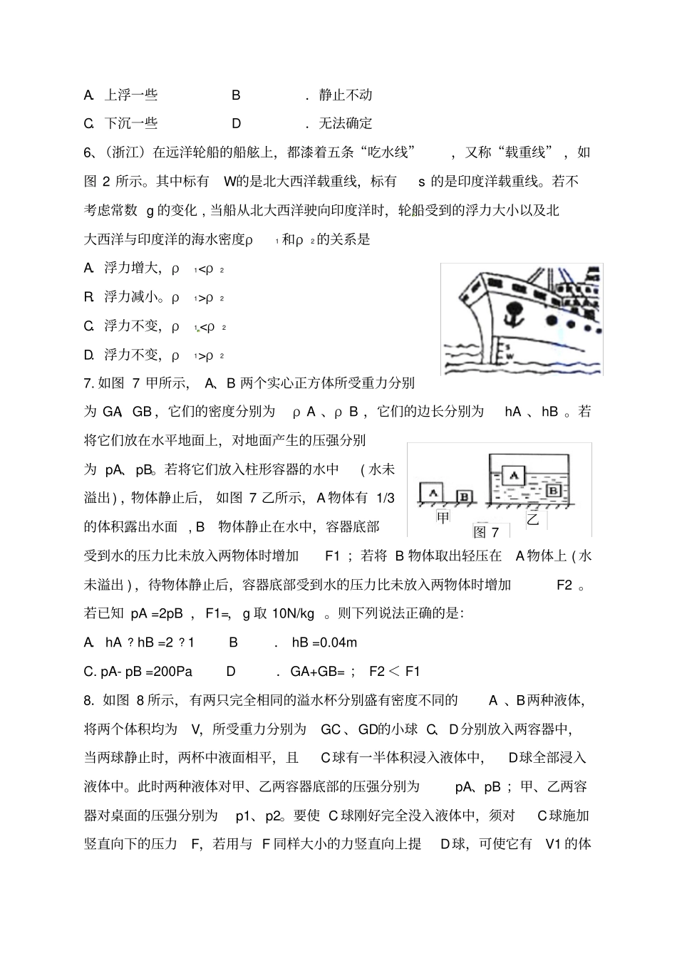 中考物理浮力压强易错题_第2页