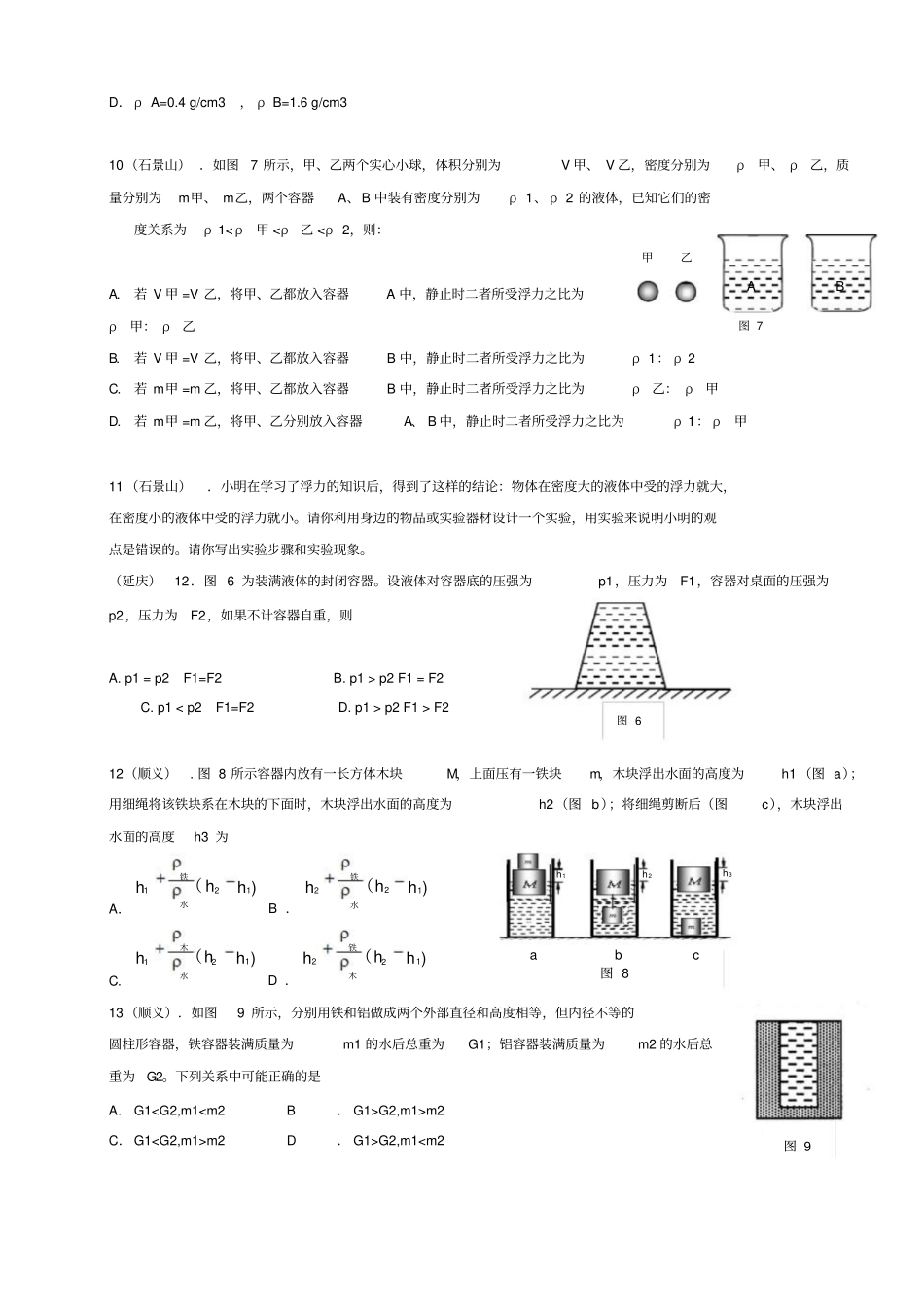 中考物理浮力压强易错题+历年中考题_第3页