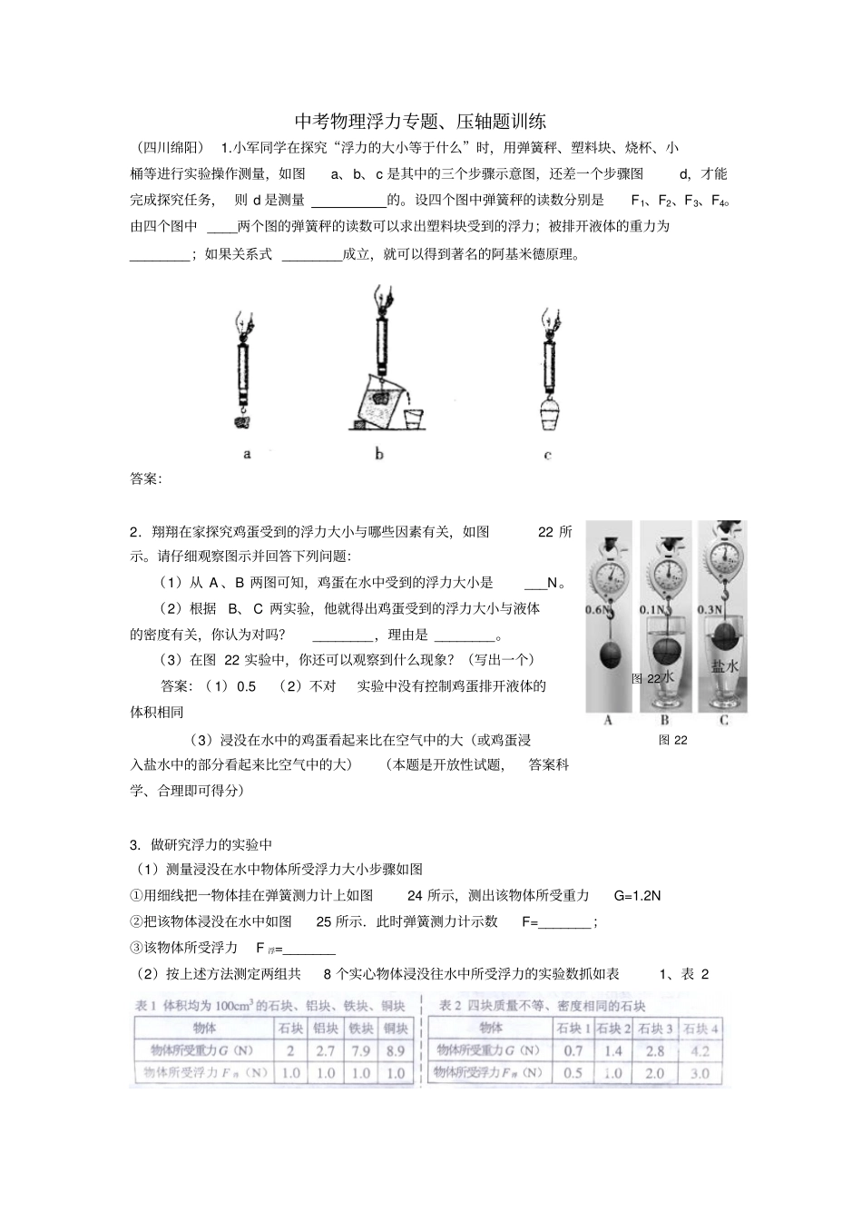中考物理浮力专题、压轴题训练汇总_第1页