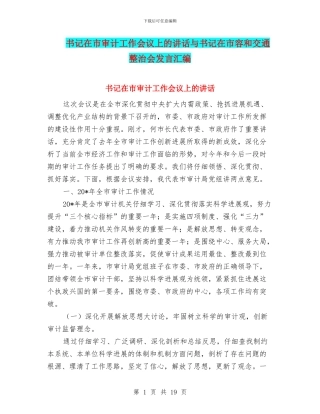 书记在市审计工作会议上的讲话与书记在市容和交通整治会发言汇编