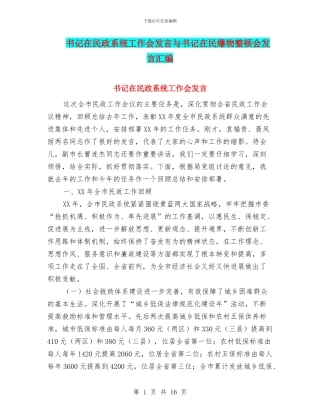 书记在民政系统工作会发言与书记在民爆物整顿会发言汇编