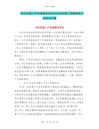 书记在第三产业发展会发言与书记在第三次集体学习会发言汇编