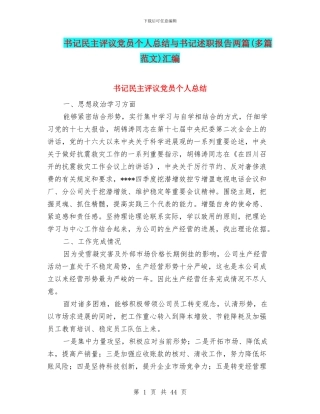书记民主评议党员个人总结与书记述职报告两篇汇编