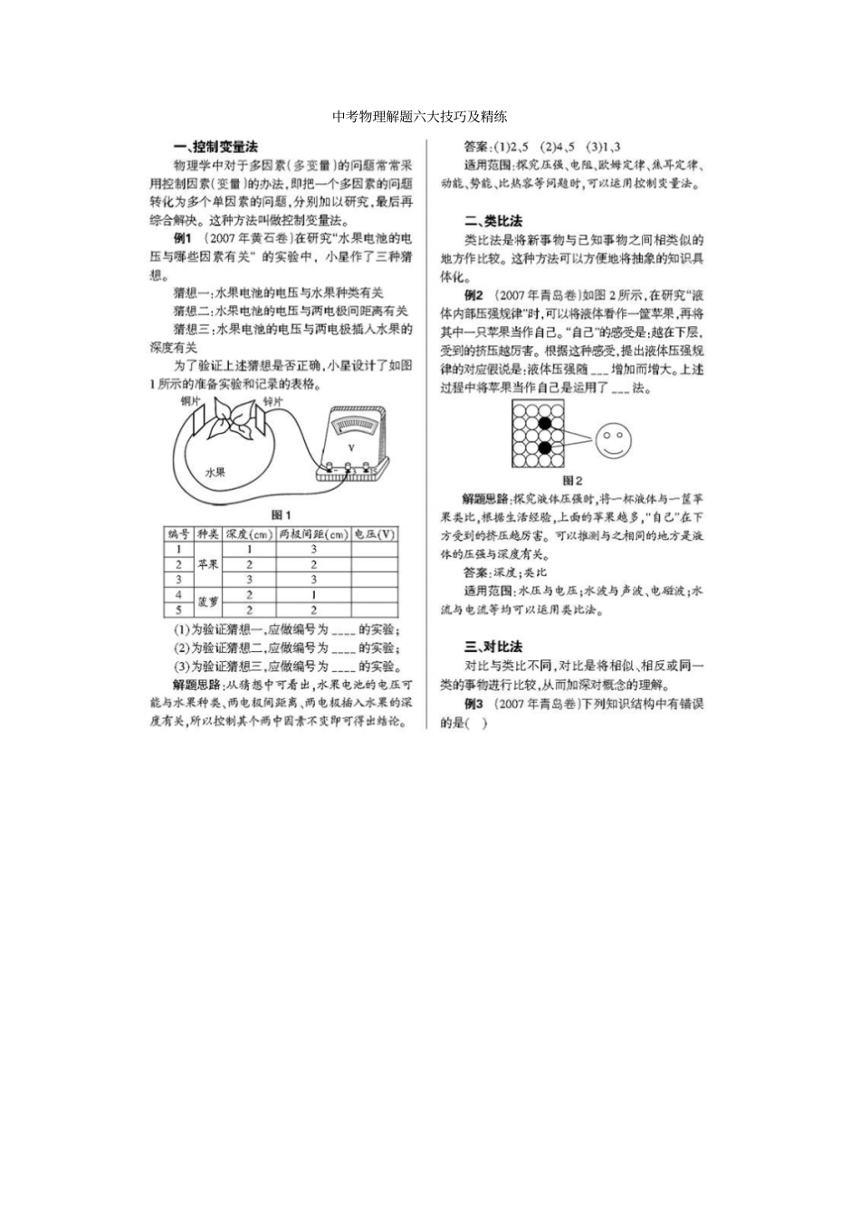 中考物理解题六大技巧及精练_第1页