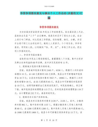 争资争项落实意见与事业个人工作总结汇编