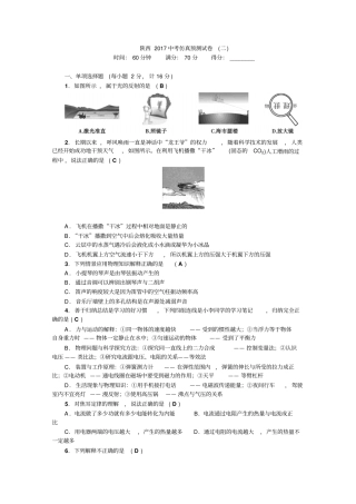 中考物理陕西总复习检测陕西中考仿真预测试卷二