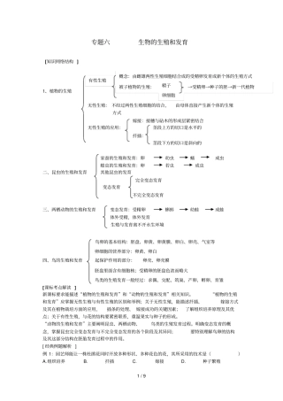 中考生物专题六生物的生殖和发育复习学案人教新课标版