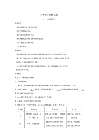 中考生物人体新陈代谢专题