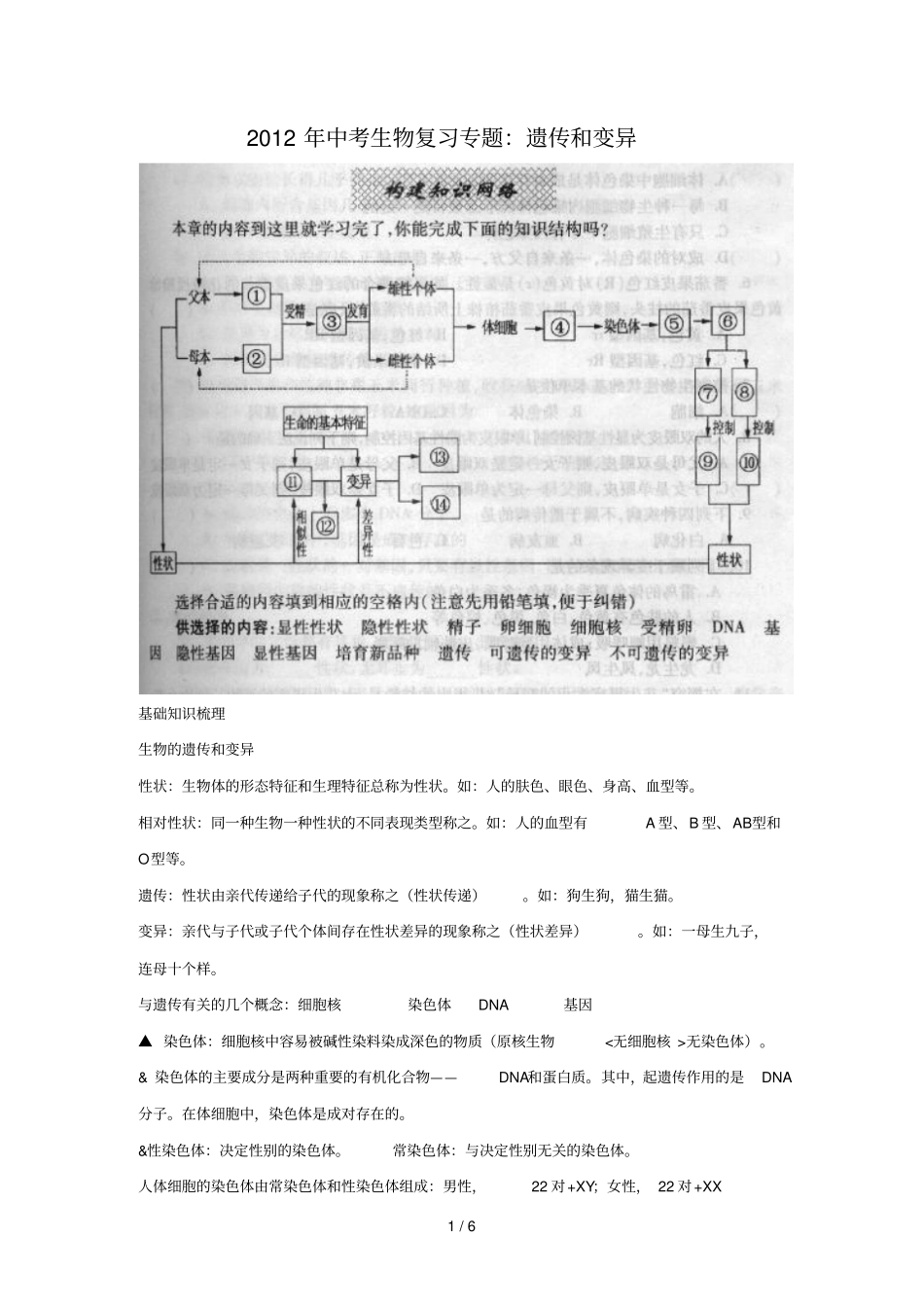 中考生物复习专题：遗传和变异_第1页