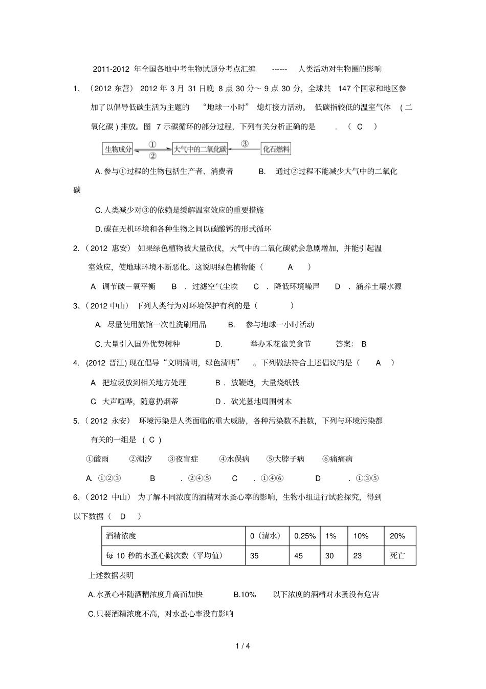 中考生物试题汇编-人类活动对生物圈的影响_第1页