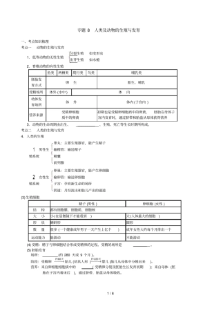 中考科学总复习专题-人类及动物的生殖与发育