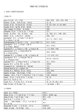 中考英语1600词汇分类速记表
