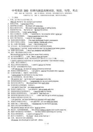 中考英语300经典句涵盖高频词语、考点打印