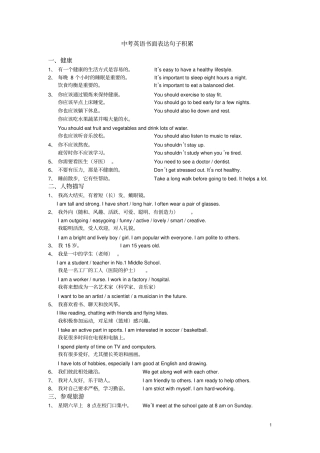 中考英语书面表达句子积累2012