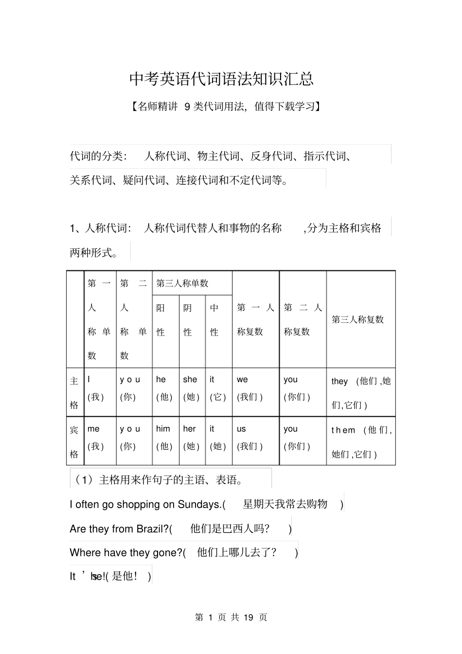 中考英语代词语法知识汇总_第1页