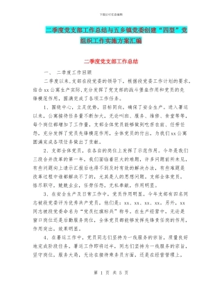 二季度党支部工作总结与五乡镇党委创建“四型”党组织工作实施方案汇编