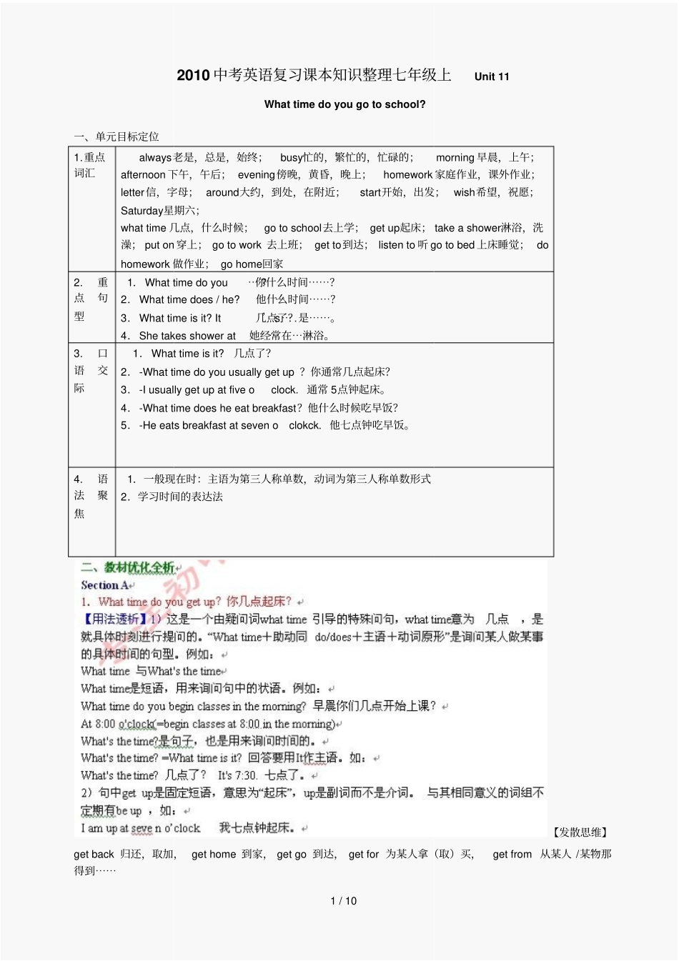 中考英语复习课本知识整理七级上Unit_第1页