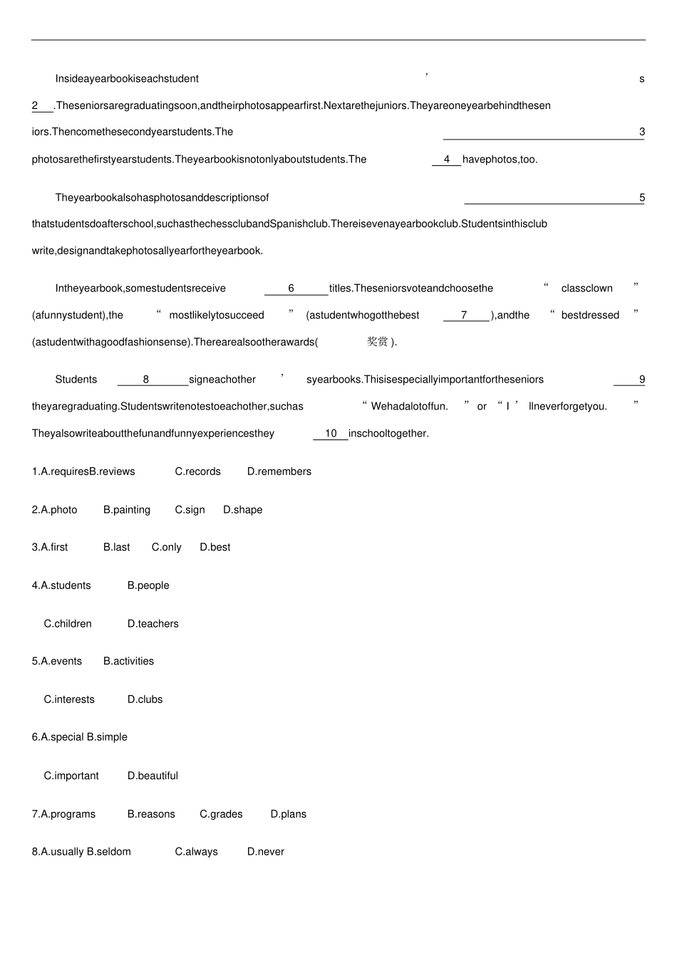 中考英语完型填解题技巧与专题练习推荐_第3页