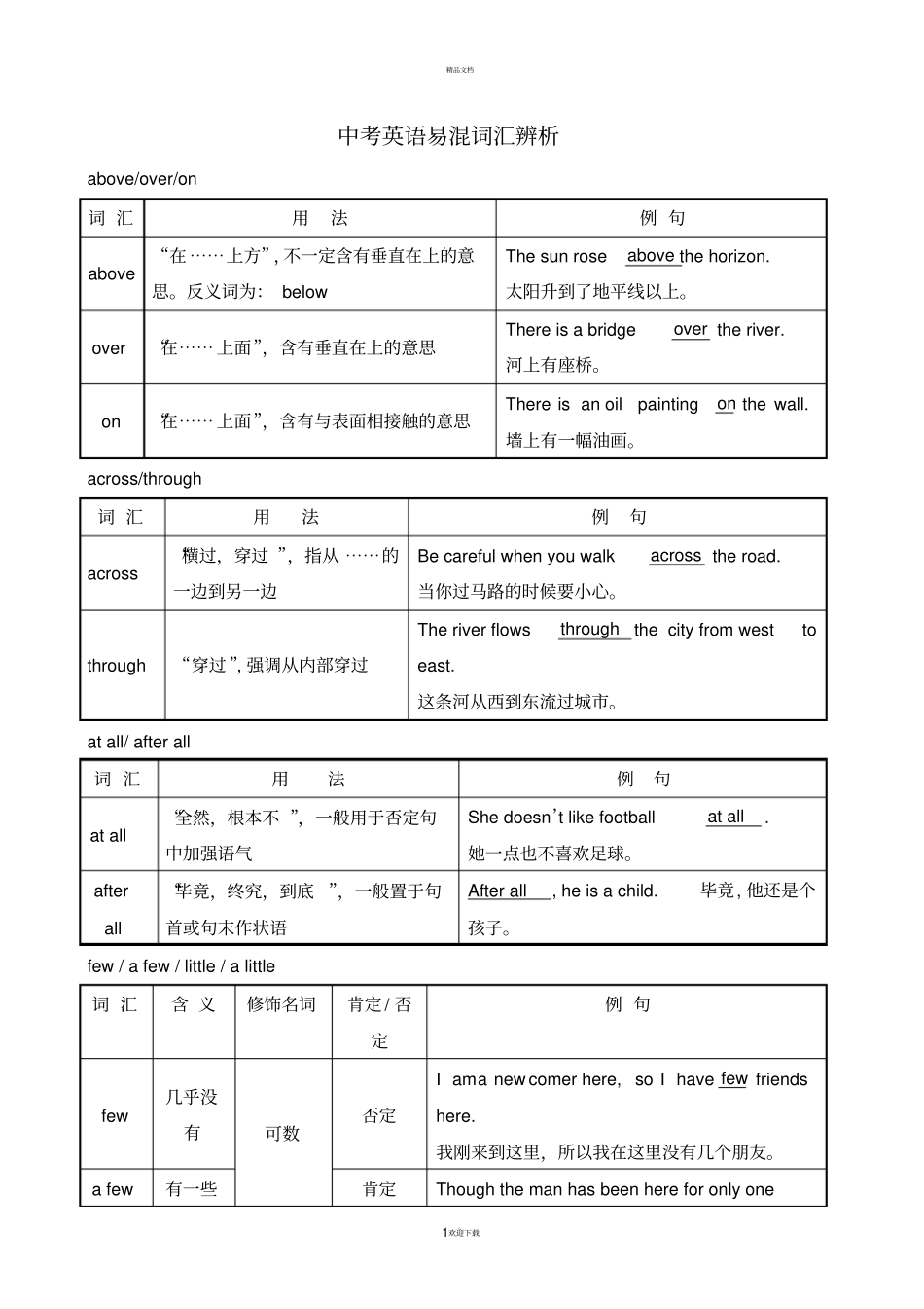 中考英语易混词汇辨析_第1页