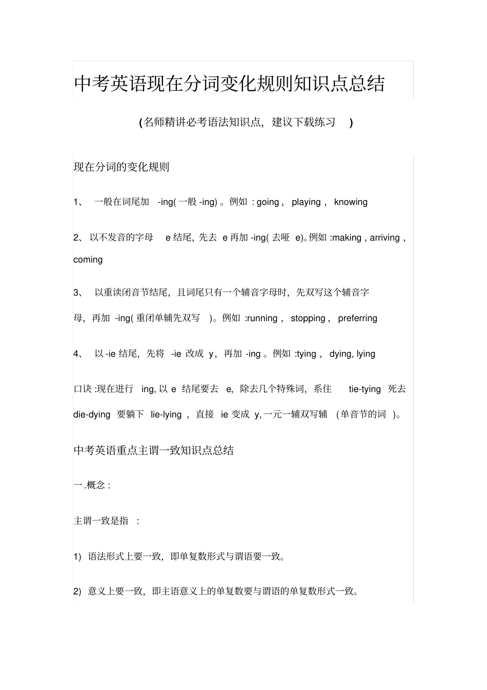 中考英语现在分词变化规则知识点总结_第1页