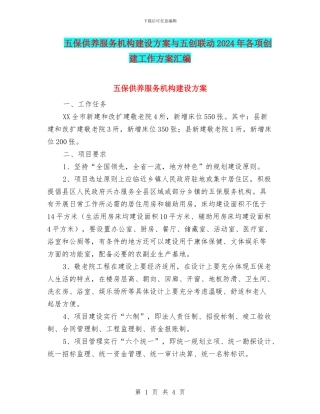 五保供养服务机构建设方案与五创联动2024年各项创建工作方案汇编