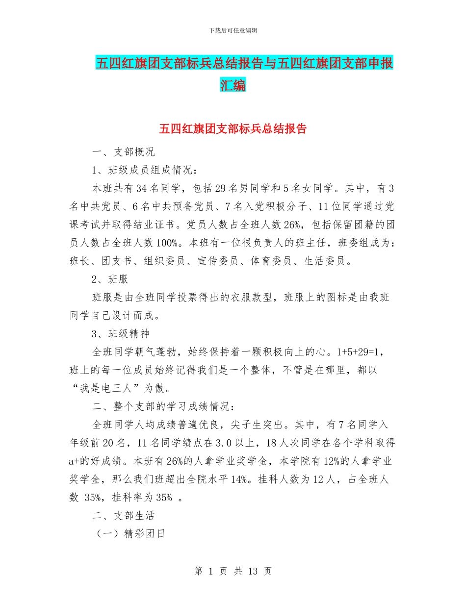 五四红旗团支部标兵总结报告与五四红旗团支部申报汇编_第1页