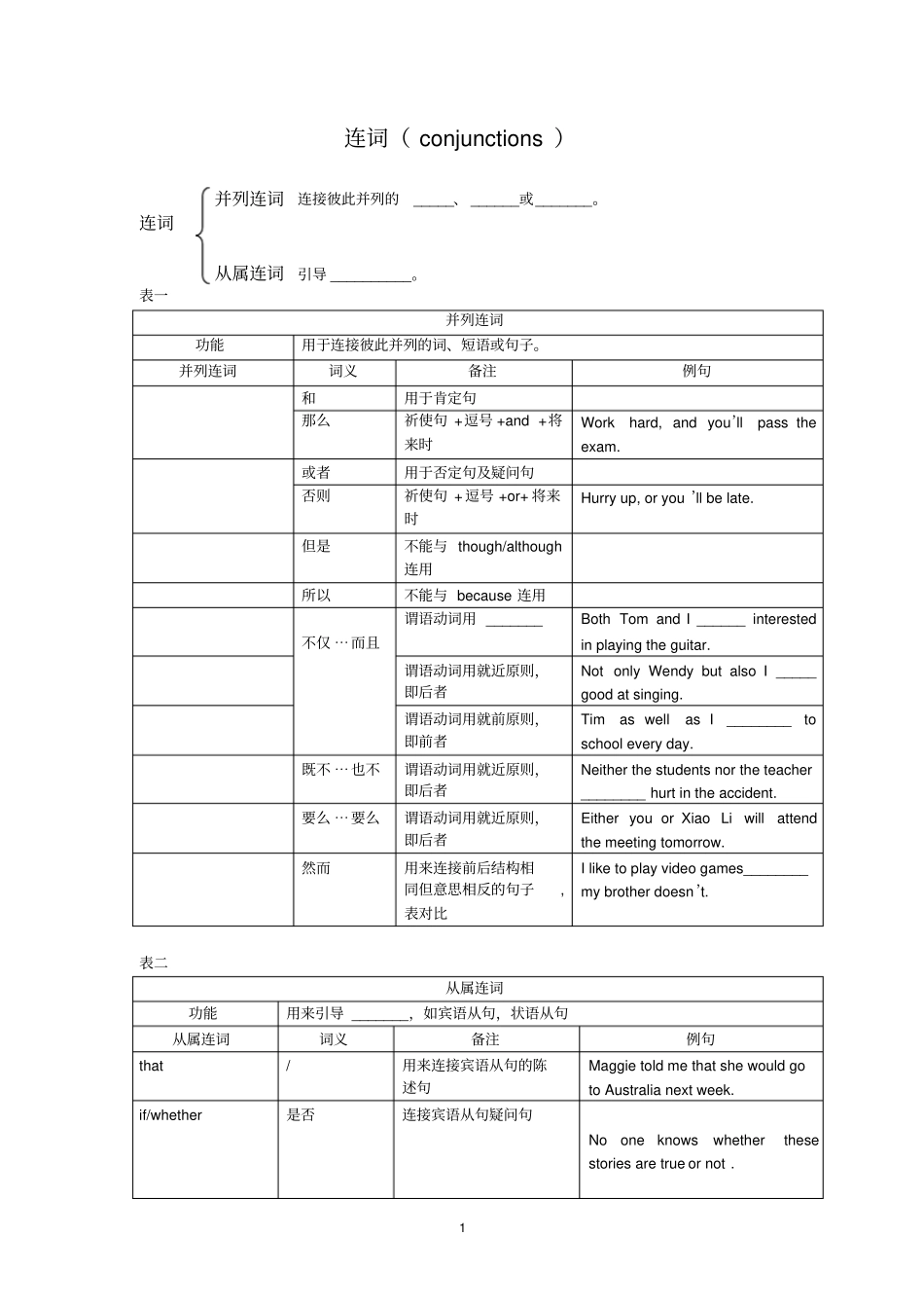 中考英语连词专项训练含答案_第1页