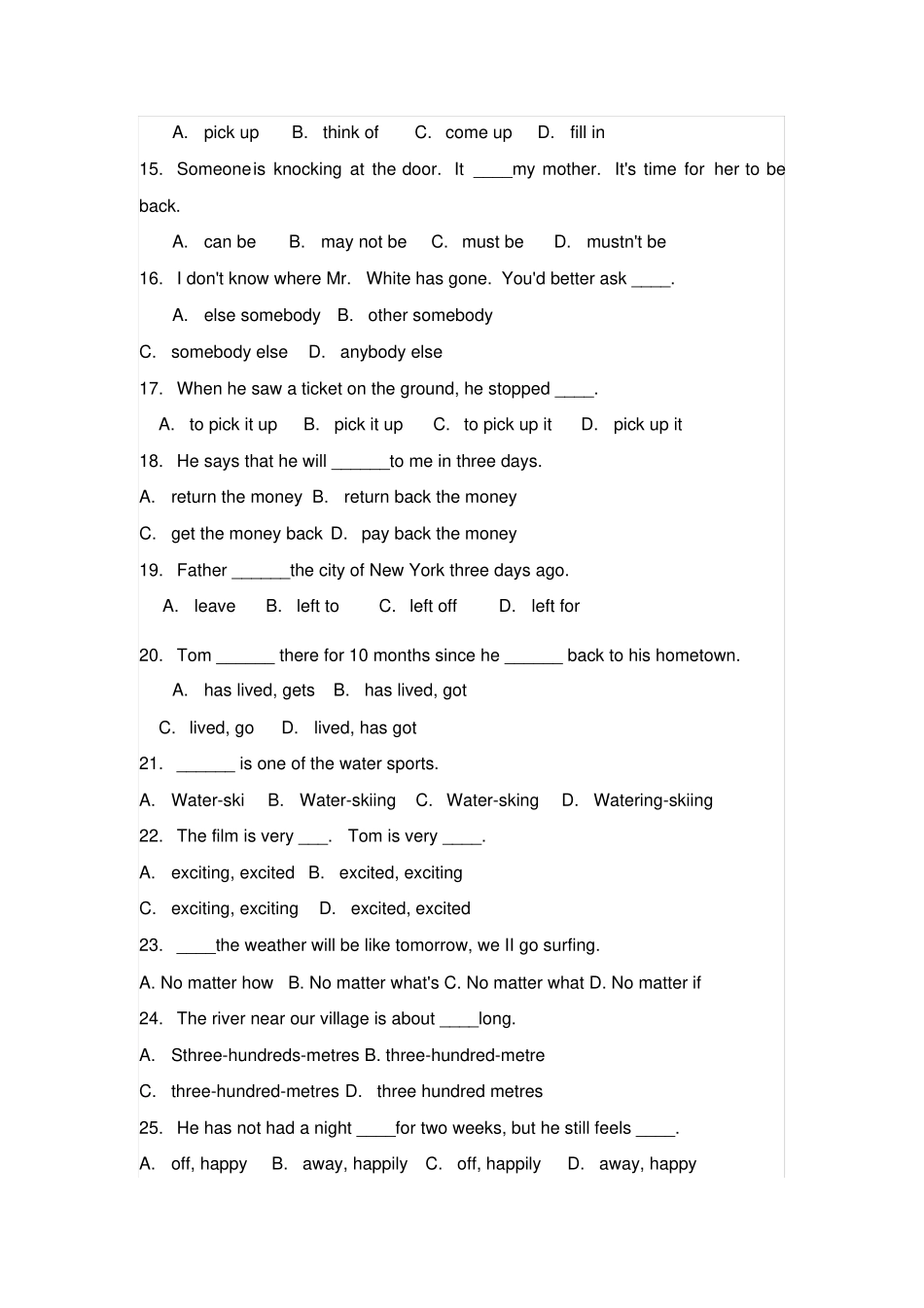 中考英语选择填空精编500题5_第2页