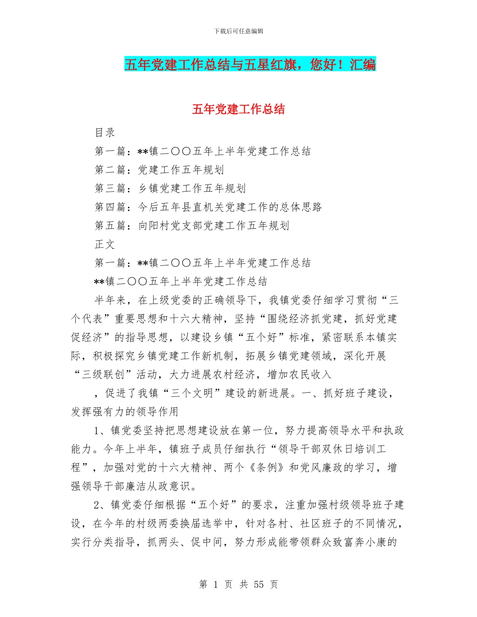 五年党建工作总结与五星红旗_第1页