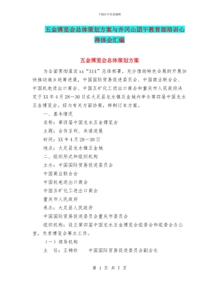 五金博览会总体策划方案与井冈山团干教育部培训心得体会汇编