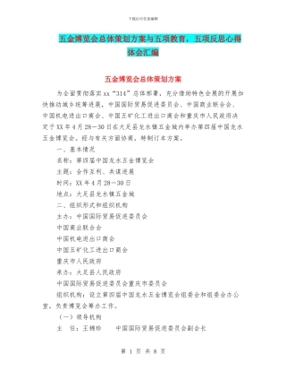 五金博览会总体策划方案与五项教育