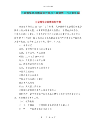 五金博览会总体策划方案与五金销售工作计划汇编