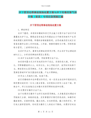 井下冒顶边帮事故现场处置方案与井下有毒有害气体中毒专项应急预案汇编