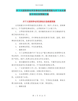 井下大面积停电突发事故应急救援预案与井下水灾事故专项应急预案汇编